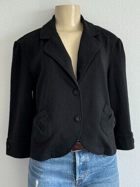 Hanna Andersson Black Soft Knit Blazer 3/4 Sleeve Minimalist Business Casual M